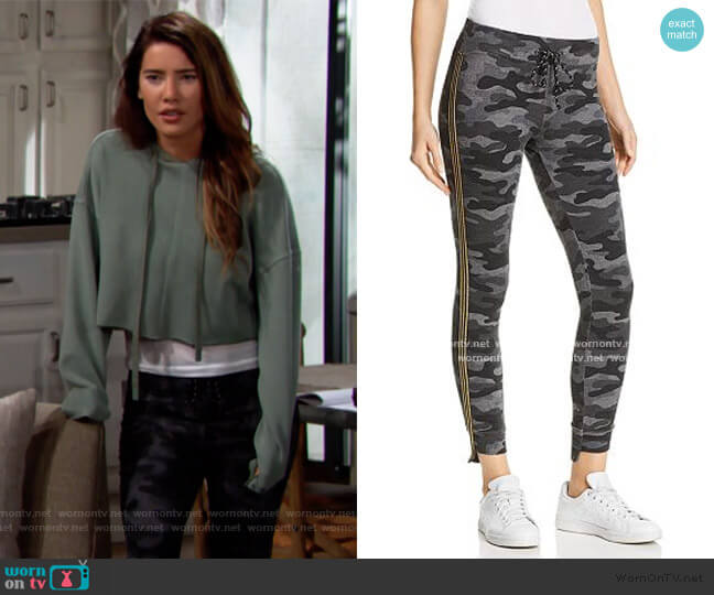 Sundry Track Stripe Camo Sweatpants worn by Steffy Forrester (Jacqueline MacInnes Wood) on The Bold and the Beautiful