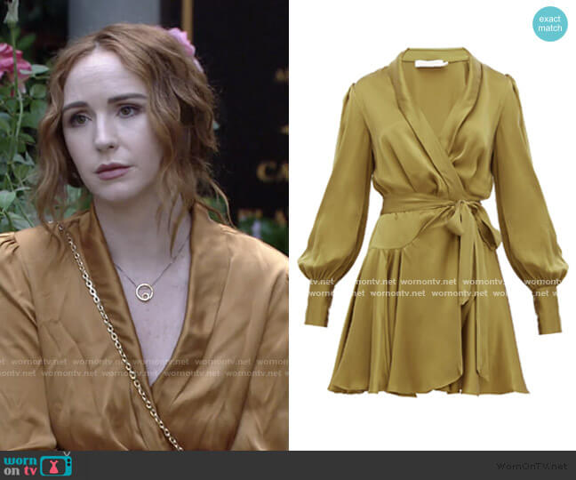 Zimmermann Super Eight Silk Wrap Mini Dress worn by Mariah Copeland (Camryn Grimes) on The Young and the Restless