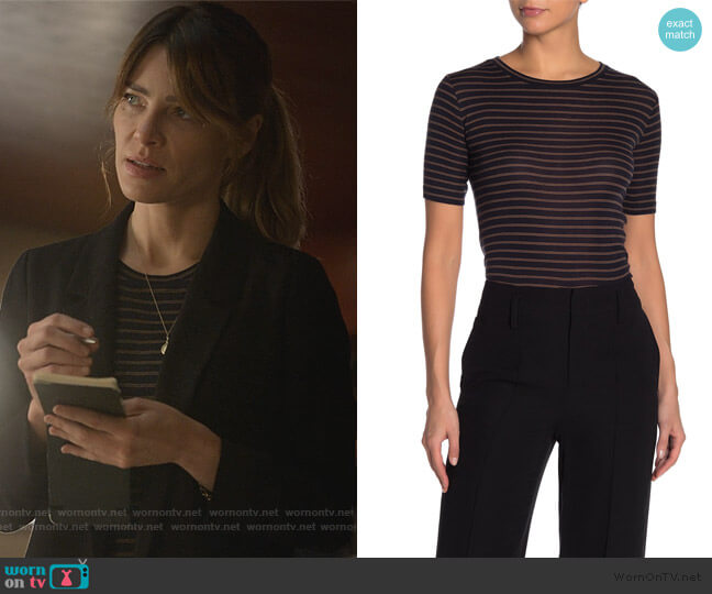 Vince Crew Neck Micro Double Stripe Print T-Shirt worn by Chloe Decker (Lauren German) on Lucifer