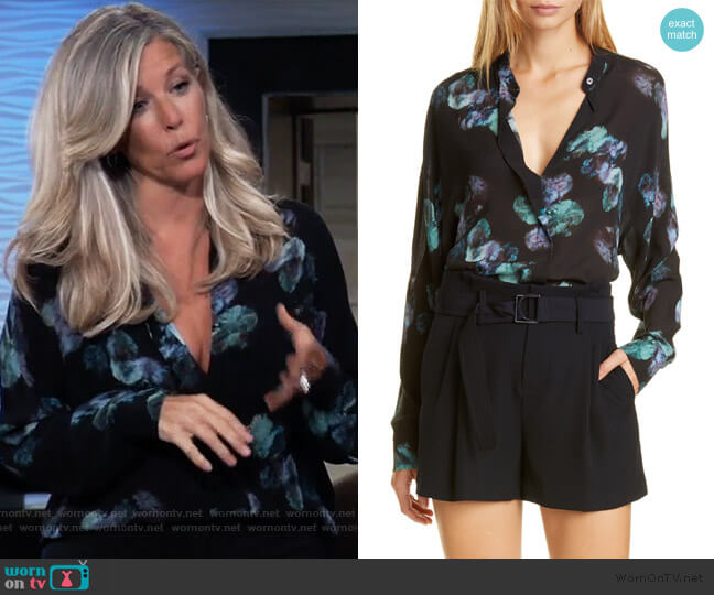 Vince Painted Floral Silk Blouse worn by Carly Spencer (Laura Wright) on General Hospital