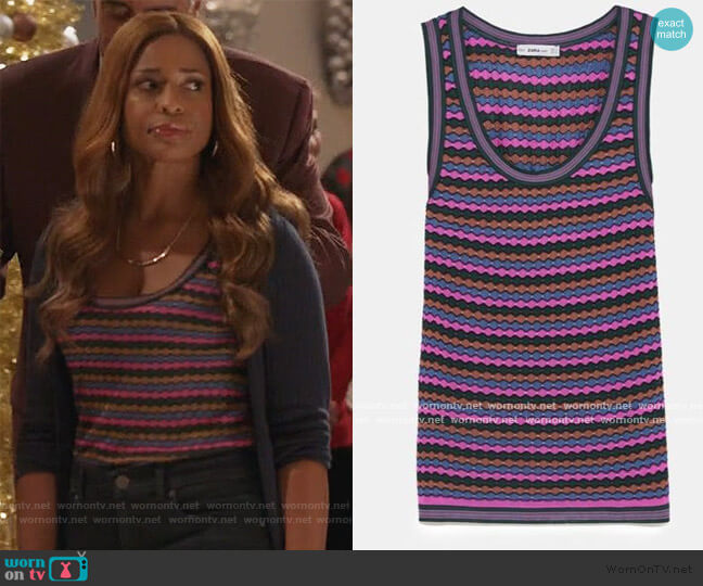Zara Multicolored stripe knit top worn by Poppy (Kimrie Lewis) on Single Parents