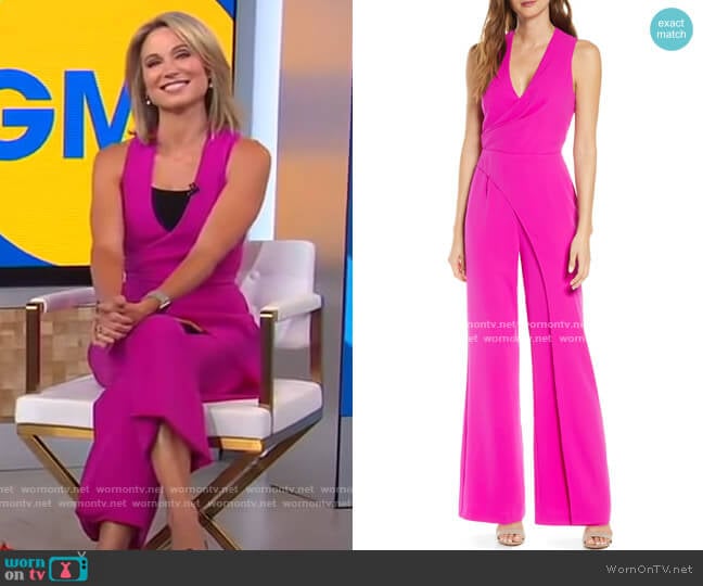 Adelyn Rae Katerina Faux Wrap Jumpsuit worn by Amy Robach on Good Morning America