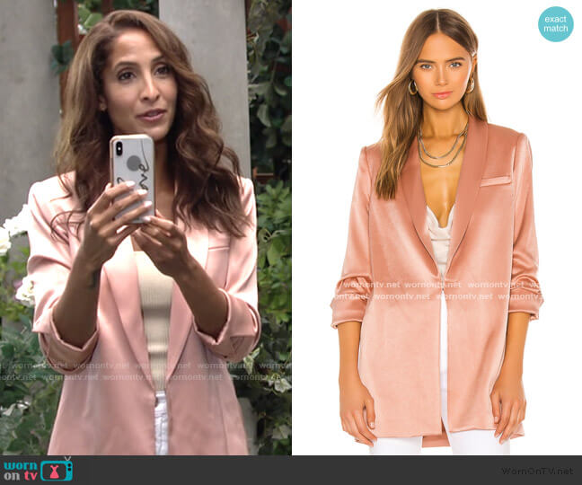 Alice + Olivia Jace Shawl Collar Oversized Blazer worn by Lily Winters (Christel Khalil) on The Young and the Restless