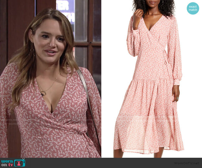 All in Favor Print Long Sleeve Faux Wrap Midi Dress worn by Summer Newman (Hunter King) on The Young and the Restless