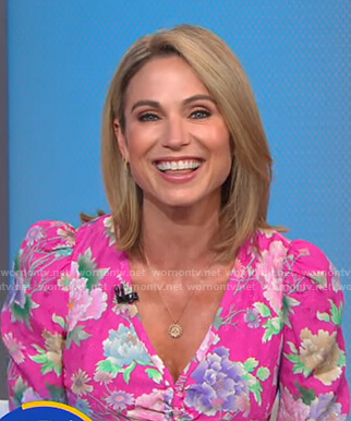 Amy’s pink floral v-neck dress on Good Morning America