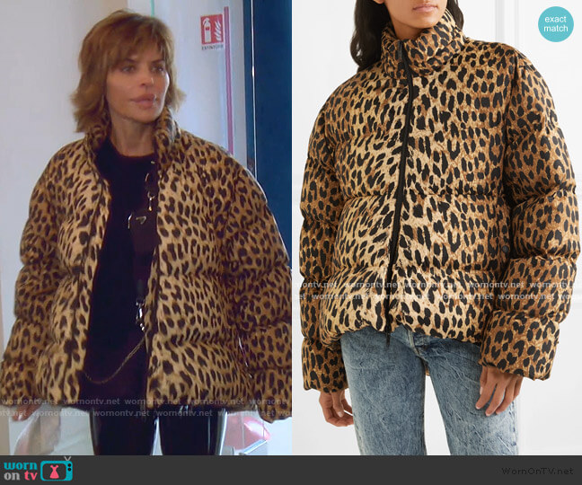 Balenciaga C-Shape Leopard-Print Quilted Shell Jacket worn by Lisa Rinna on The Real Housewives of Beverly Hills