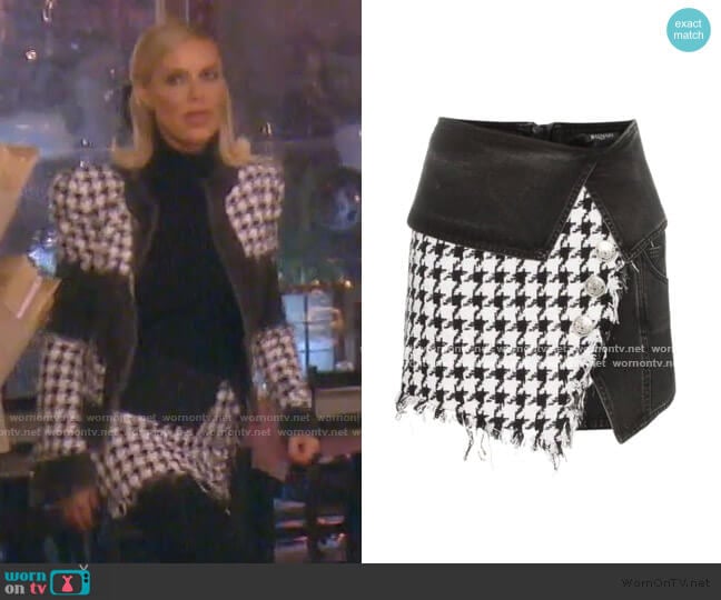 Balmain Houndstooth Denim Wrap Mini-Skirt worn by Dorit Kemsley on The Real Housewives of Beverly Hills