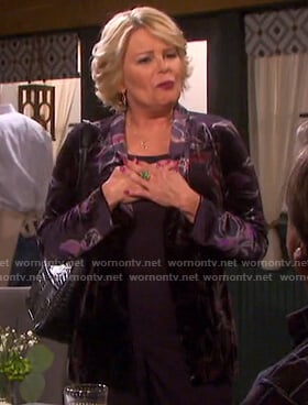 Bonnie’s purple floral velvet jacket on Days of our Lives