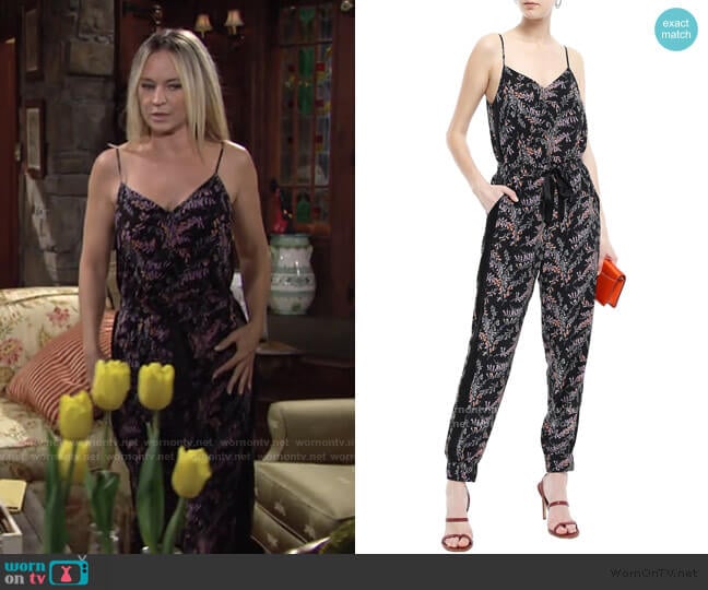 Cinq a Sept Amia floral-Print Jumpsuit worn by Sharon Newman (Sharon Case) on The Young and the Restless