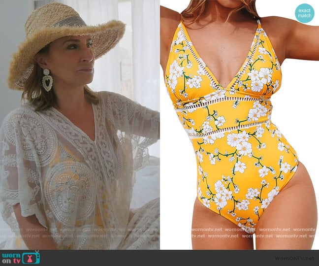 Cupshe Yellow Pear Blossom Print Swimsuit worn by Sonja Morgan on The Real Housewives of New York City