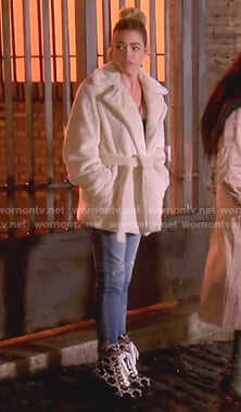 Denise’s fur coat and ankle boots on The Real Housewives of Beverly Hills