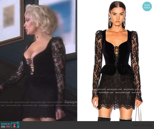Dundas Lace & Velvet Long Sleeve Corset Mini Dress worn by Erika Jayne on The Real Housewives of Beverly Hills