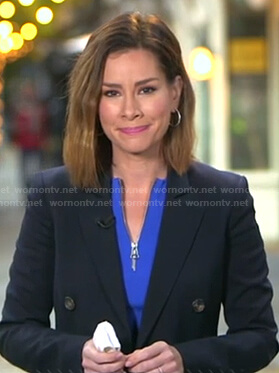 Rebecca’s blue ribbed zip tee on Good Morning America