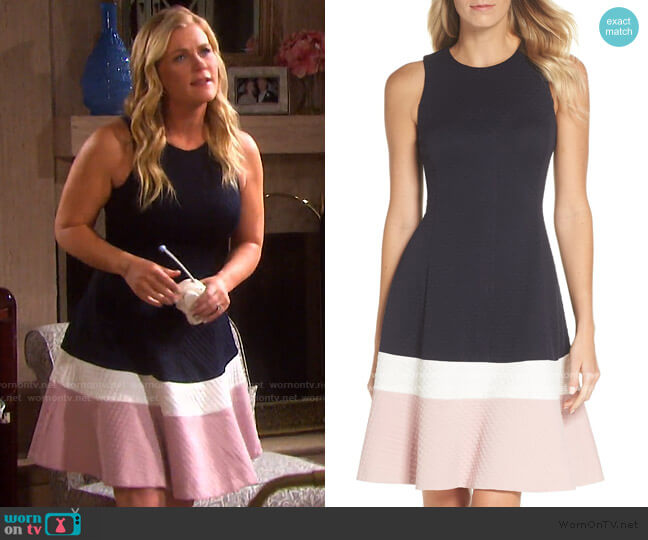 Eliza J Colorblock Texture Knit Fit & Flare Dress worn by Sami Brady (Alison Sweeney) on Days of our Lives