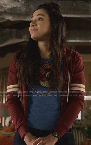 Ella’s blue Dangerous cheese graphic tee on Lucifer