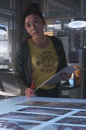 Ella’s yellow I Love Science tee on Lucifer