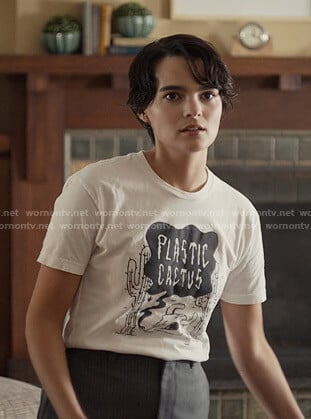 Elodie’s white Plastic Cactus print tee on Trinkets