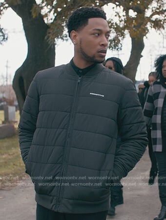 Emmett’s black puffer jacket on The Chi