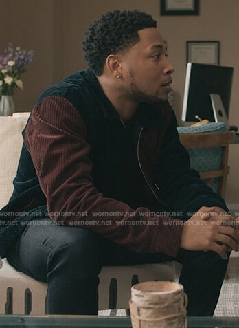 Emmett’s colorblock corduroy jacket on The Chi