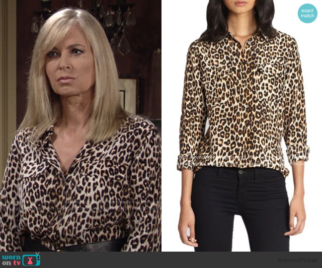 Equipment Slim Signature Silk Leopard Print Shirt worn by Ashley Abbott (Eileen Davidson) on The Young and the Restless