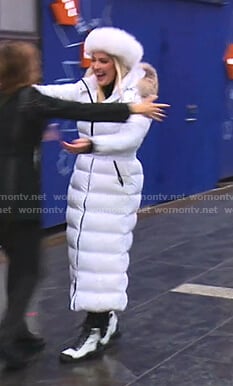 Erika’s white puffer long coat on The Real Housewives of Beverly Hills