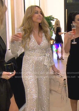 Faye Resnick’s sequin wrap jumpsuit on The Real Housewives of Beverly Hills