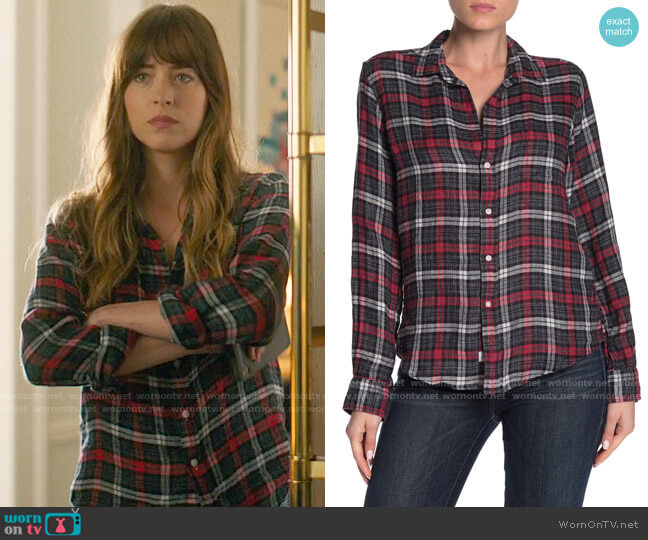 Frank & Eileen Barry Shirt in Red/Black/Grey worn by Maggie Sherwoode (Dakota Johnson) on The High Note