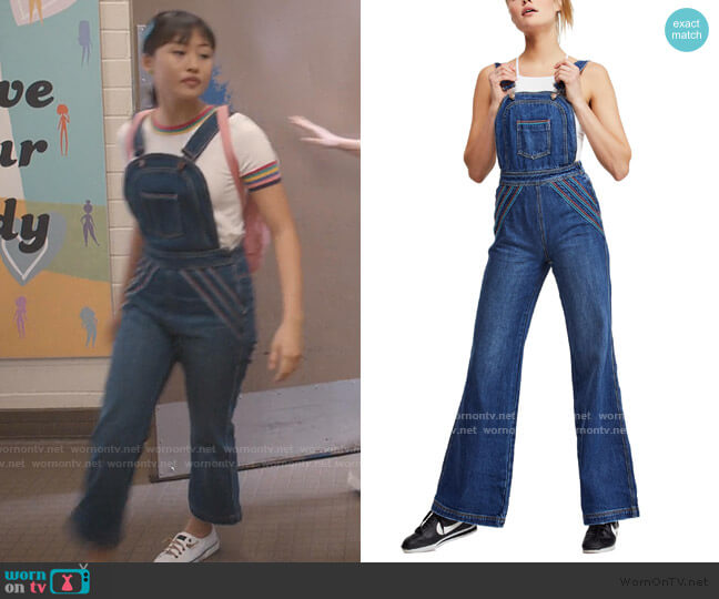 Free People Chasing Rainbows Overalls worn by Rachelle Cohen-Strauss (Haley Tju) on Trinkets