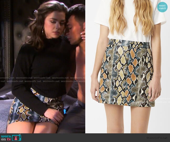 French Connection Adila Pu Reptile Mini Skirt worn by Ciara Brady (Victoria Konefal) on Days of our Lives