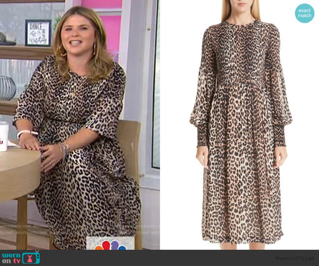 Ganni Leopard Print Georgette Midi Dress worn by Jenna Bush Hager on Today