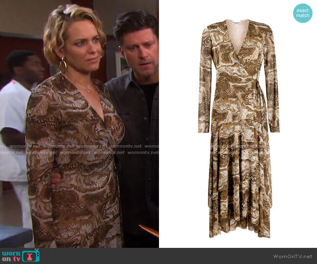 Ganni V-Neck Snakeskin Print Dress worn by Nicole Walker (Arianne Zucker) on Days of our Lives