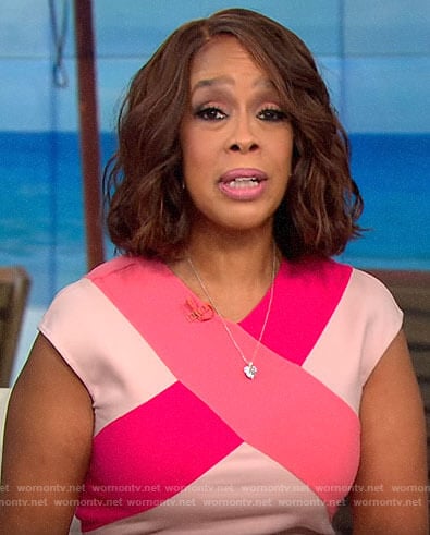 Gayle King’s pink cross front dress on CBS Mornings