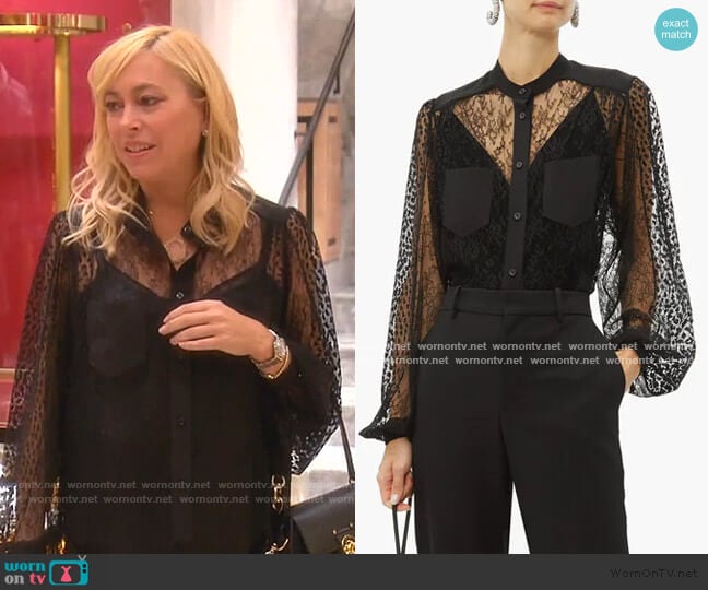Givenchy Floral-embroidered lace blouse worn by Sutton Stracke on The Real Housewives of Beverly Hills