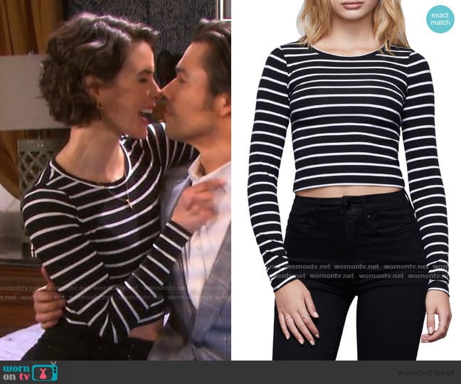 Good American Stripe Crop Crewneck Top worn by Sarah Horton (Linsey Godfrey) on Days of our Lives