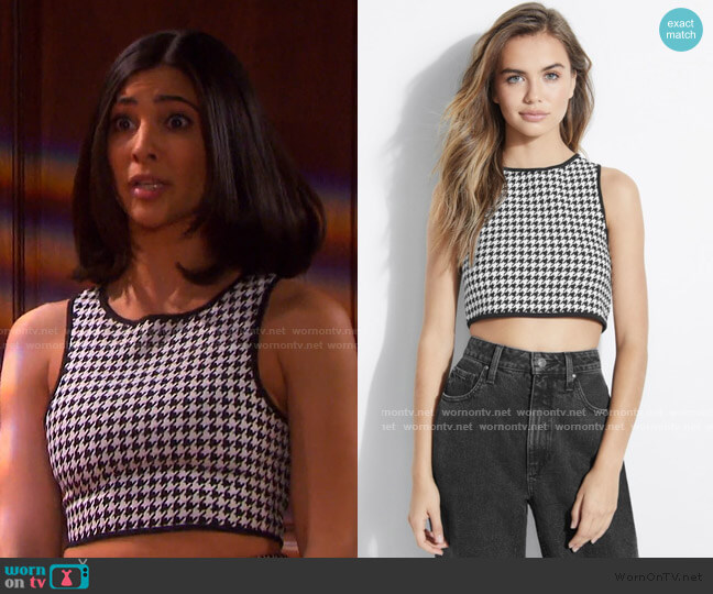 Guess Eco Blanche Houndstooth Crop Top worn by Gabi Hernandez (Camila Banus) on Days of our Lives