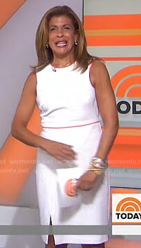 Hoda’s white dress with orange contrast trim on Today