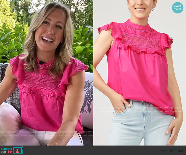 J. Crew Flutter-Sleeve Crocheted Lace Top worn by Lara Spencer on Good Morning America