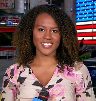 Janai’s beige floral ruffle dress on Good Morning America