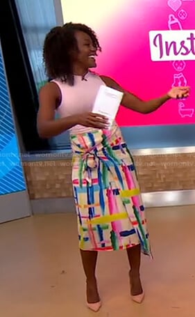 Janai’s abstract print asymmetric skirt on Good Morning America