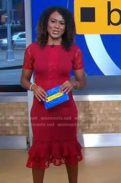 Janai’s red lace ruffle hem dress on Good Morning America