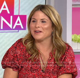 Jenna’s red floral tie neck blouse on Today