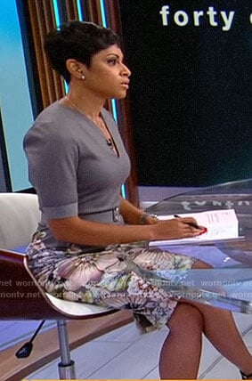 Jericka’s grey floral belted dress on CBS Mornings