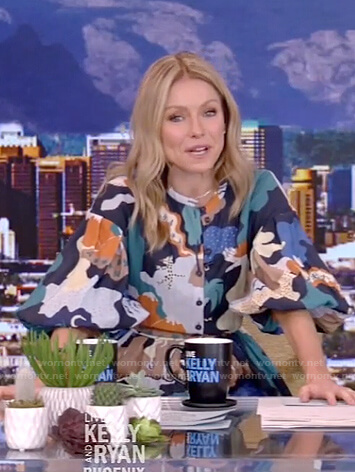 Kelly’s mixed print shirtdress on Live with Kelly and Ryan