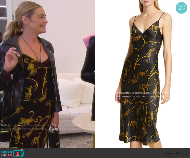L'Agence Jodie Leopard Print Silk Slipdress worn by Denise Richards on The Real Housewives of Beverly Hills