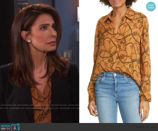 L'Agence Nina Chain Print Silk Blouse worn by Hope Williams (Kristian Alfonso) on Days of our Lives