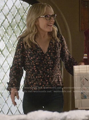 Linda’s black floral print blouse on Lucifer