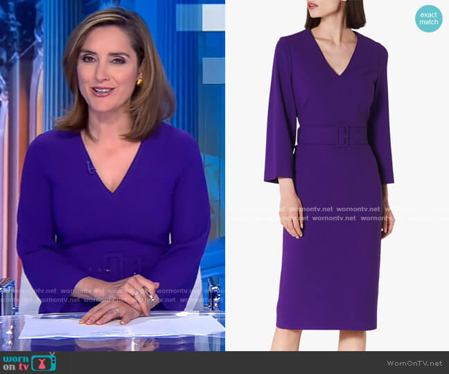 LK Bennett Esther V-Neck Belted Dress worn by Margaret Brennan on CBS Evening News