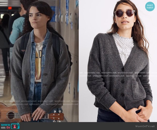 Madewell Kent Ex-Boyfriend Cardigan worn by Elodie Davis (Brianna Hildebrand) on Trinkets