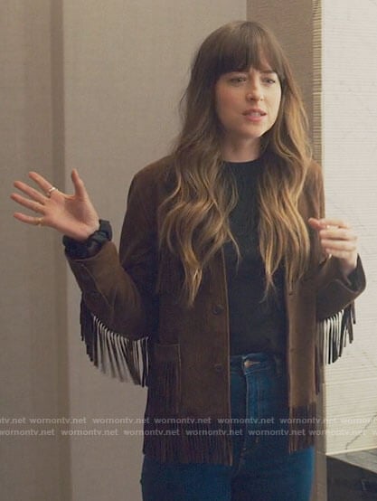 Maggie’s brown fringed jacket on The High Note