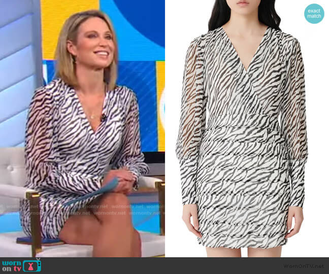 Maje Ribane Zebra Print Long Sleeve Minidress worn by Amy Robach on Good Morning America